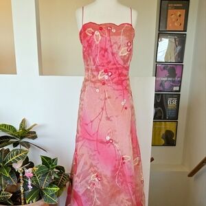 Onyx Nite Coral Pink Ombre Scalloped Neckline Floral Beaded Gown Vintage Y2K 20